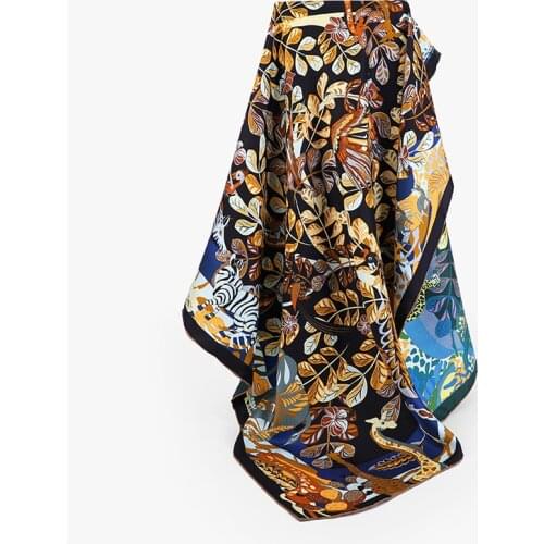 2 Sides Print 100% Natural Silk Scarf Neckerchief 16mm Women Large Square Silk Shawl Cape Foualrd 86*86cm