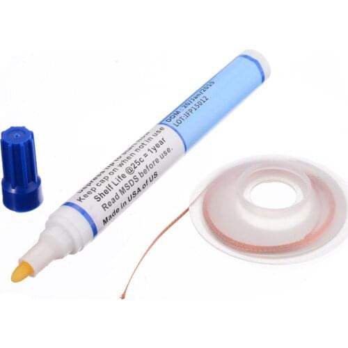 1 Set Flux Pen + 2mm Desoldering Braid Wire Solder Remover Free Residue Rosin Flux For PCB Repair Tool DIY Reworking