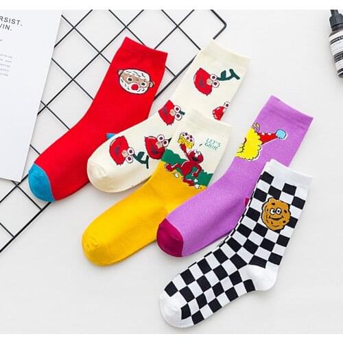 Sesame Street Cartoon Novelty Funny Cute Women Socks Cosplay Socks Pink White Elmo Cookies Monster Autumn Winter Cotton Socks
