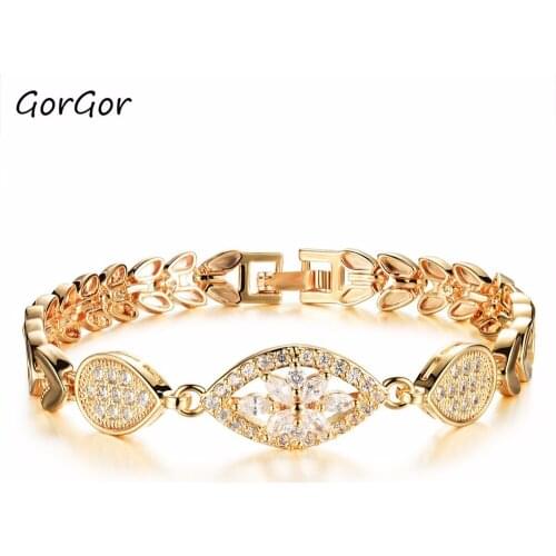 GorGor All-match Personality Creative Design Rhinestone Micro-inlaid Zircon Copper Gold-plated Womens Bracelet 484