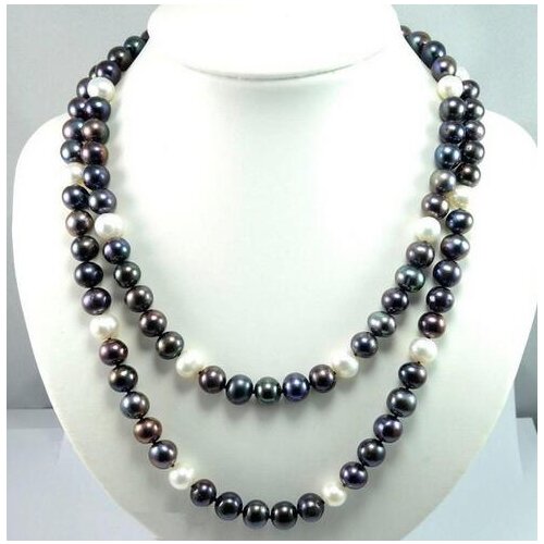 Hot A 7-8mm South Sea Black White White Imitation Pearl Necklace 45 ">>> free shipping