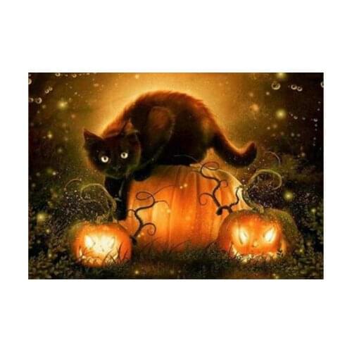 5D DIY Square/Round Diamond Painting Pumpkin Cat Cartoon Mosaic Cross Embroidery Home Decoration Mural Halloween Gift New Year