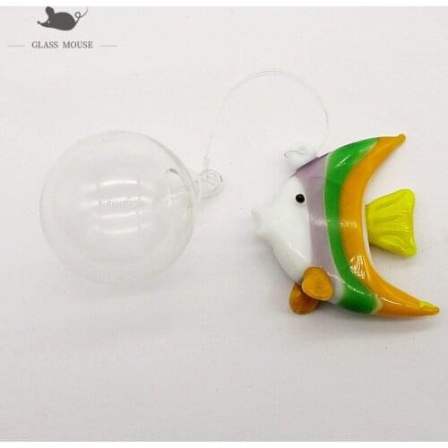Custom handmade floating glass sea animal Figurine aquarium decor accessories pendant mini Moon shaped Striped ocean fish statue