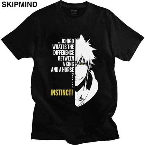 Cool Bleach Ichigo Kurosaki Tshirts Men Pure Cotton Japanese Anime Tee Tops Round Collar Short Sleeved Manga Fan T-shirt Merch