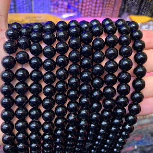 Round black tourmaline GEM beads natural stone beads DIY loose beads for jewelry making strand 15" wholesale