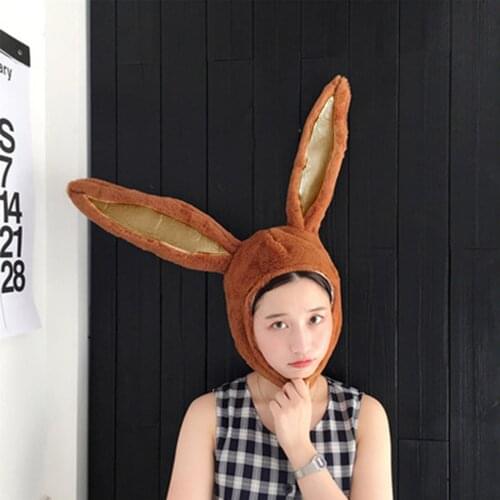Hot Sale Plush Fun Bunny Ears Womens Hat Hood Lady Costume Rabbit Printed Hats Warm Soft Female Cartoon Cap Dropshipping