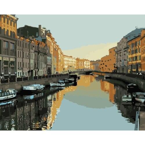 MaHuaf-i131 DIY painting by numbers art canvas painting for living room wall frameless 40x50cm Russia seaside city landscape