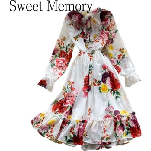 Sweet Memory Fashion Spring Autumn Clothes Full Sleeve Flower Print Dresses Women Dress