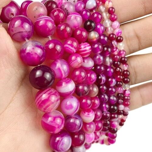 MKTREG Rose Stripe Banded Carnelian Beads Natural Stone 4/6/8/10/12MM Onyx Round Loose Beads For Jewelry Bracelet DIYMaking 15