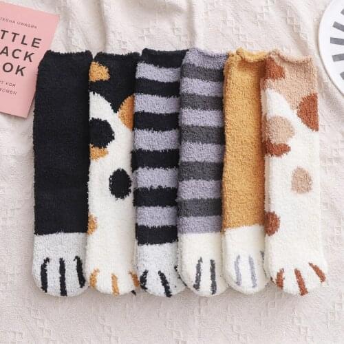 1 pair of Cat Claws Thick Coral Velvet Floor Girls socks , Cute Lovely Christmas Gift socks Women Winter Sleeping Fluffy Socks