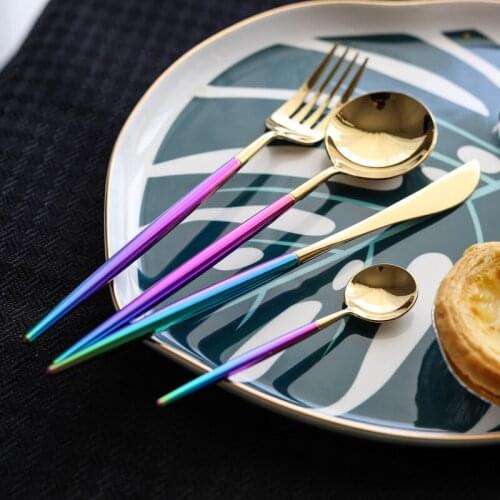 24-pieces Korean Rainbow Cutlery Set 18/8 Stainless Steel Dinnerware Set Western Food Colorful Cutlery Tableware Set Dropshiping