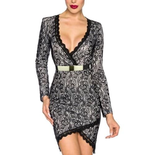2016 New Top Fashion Women Dress Long Sleeve Eyelash Lace Sexy Work Office Robe Bodycon Dresses Plus Size M-XL