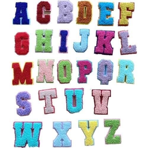 2020 New 3D Colorful A-Z 26 Letters Chenille Embroidered Patches Sew on Alphabet Letters Embroidery Applique Sewing iron 1 Set