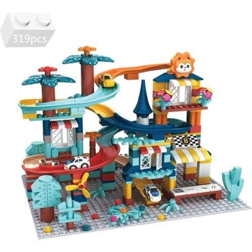 NEW Marble Race Run Racing Car Slide Track Building Blocks Kit Bricks Ideas DIY Model Toys For Children Gift Small Size Particle