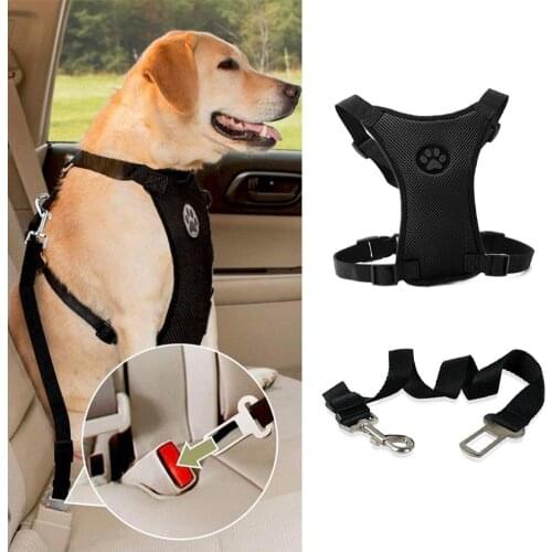 New Breathable Mesh Harness Dog Pet Harness Leash With Adjustable Straps Chest Straps Dog Car Seat Belt Automotive Safety