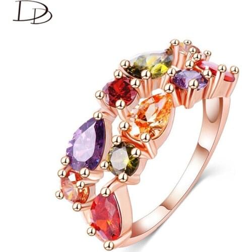DODO Charming Rainbow Color Stone Rings For Women Rose Gold Color Fashion Jewelry Wedding Engagement AAA Zircon Ring Bijoux D211