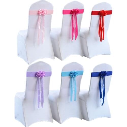 Wholesale 100pcs/lot Polyester Elastic Sash Knot Red/Blue/Pink/Purple Wedding Chair Sashes Bow For Wedding Decoration Chair Sash