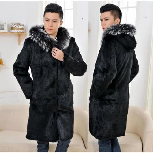 Autumn faux mink fur leather jacket mens hooded warm fur leather coat men loose jackets winter thicken fashion black