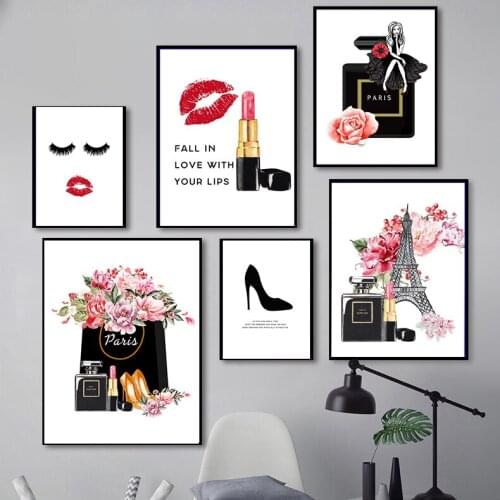 Perfume Make Up Posters and Prints Beauty Begins Quote Wall Art Print Eyelash Lipstick Pictures Bedroom Decoration Home Decor