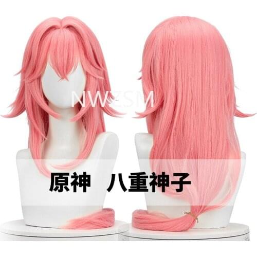 Genshin Impact Yae Cosplay Wig Scalp Simulation Pink Long Pre Shaped Anime Wigs Genshin Inazuma Yae Cosplay Hair