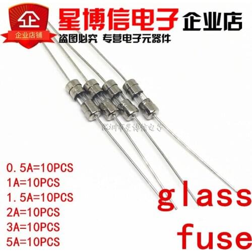 60PCS/lot fuse 3.6*10MM 0.5A 1A 1.5A 2A 3A 5A 250V With pin glass fuse Each 10pcs 3.6X10