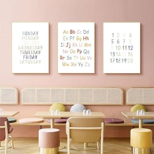 Rainbow Nursery ABC Alphabetic Digital Poster Wall Art Canvas Printed Picture New Baby Girl Childrens Room Home Decoration