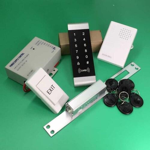 125KHz RFID Reader Touch Backlight Keypad Access Control kit With Long type Fail Safe NO+Keyfobs+ Wire Door bell