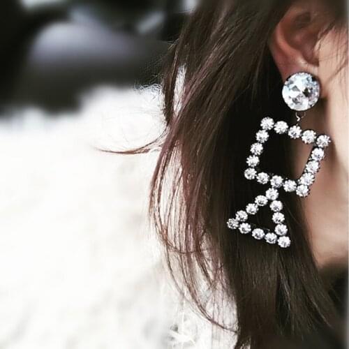 New Exaggerate Hollow Full Crystal Earrings Round Triangle Asymmetric geometry Earrings For Women Punk Jewelry Gifts