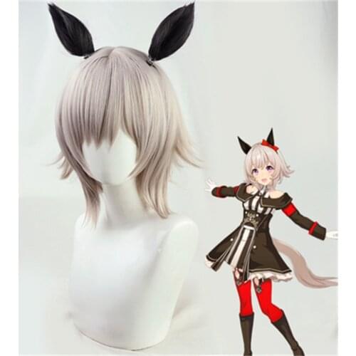 Pretty Derby Curren Chan Cosplay Short Curly Heat Resistant Synthetic Hair Wig with Ears Cosplay Hallowen Party + Free Wig Cap