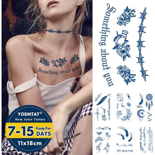 Juice Ink Tattoos Body Art Lasting Waterproof Temporary Tattoo Sticker Feather Bird Text Tatoo Arm Fake Old School Tatto Women