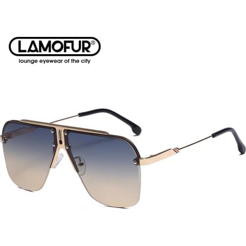 LAMOFUR Classic Metal Sunglasses Men Brand Designer Driving Mirror New Fashion Sun Glasses Women Unisex UV400 Oculos De Sol 1033