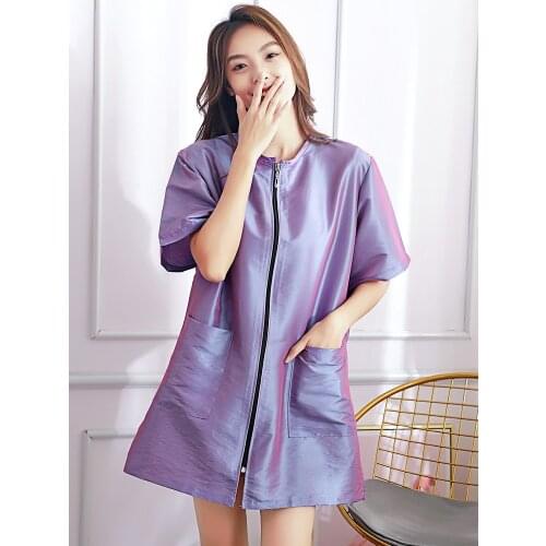 Hair Salon Workwear Long Sleeve Mid-long Sleeve Zipper Clothes Hairdresser Haircut Apron Short Sleeve Overall