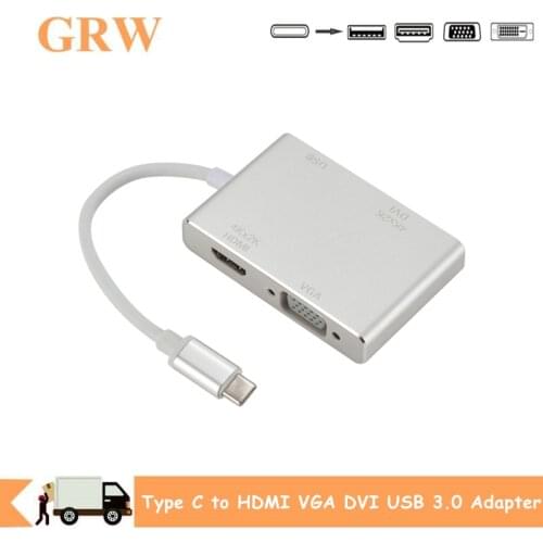 USB 3.1 HUB 4 in 1 USB 3.1 USB C Type C to HDMI VGA DVI USB 3.0 Adapter Cable for Laptop Apple HUB Splitter USB C Converter HUB
