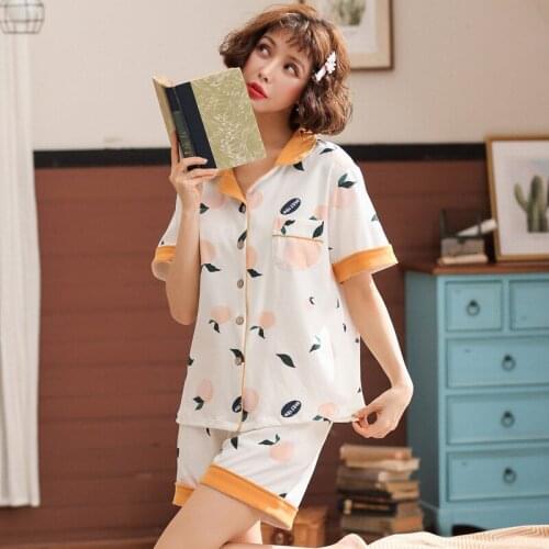 Women new summer pajamas ladies cotton short sleeve shorts cardigan Korean comfortable thin two piece pajama sets pajama set