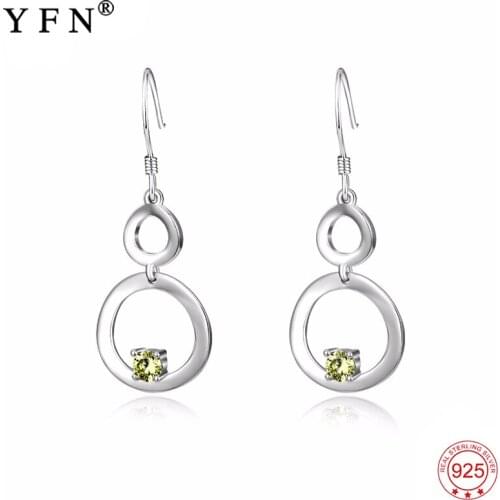 925 Sterling Silver Earrings Sweet Infinity Love Crystal Drop Earrings Green Zircon Charming Fashion Jewelry For Women PYE0098