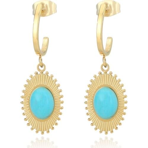 Natural Stone Pendant Drop Dangle Earrings for Women Stainless Steel Geometric Hanging Earrings aretes de mujer Jewelry Gifts