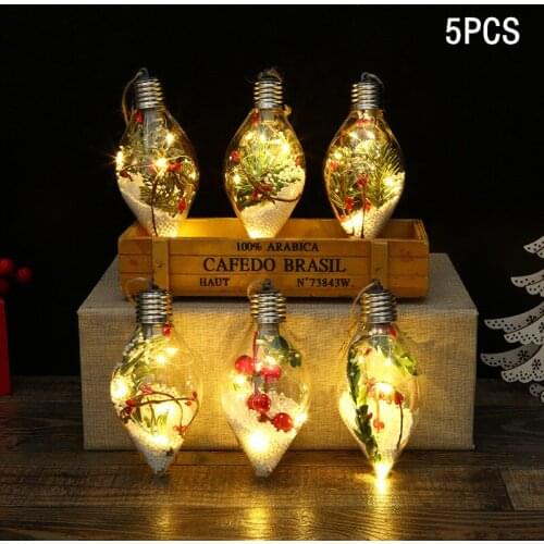 5Pcs DIY Transparent LED Ball Luminous Night Light Christmas Tree Pendant Home Party Fairy Lamp