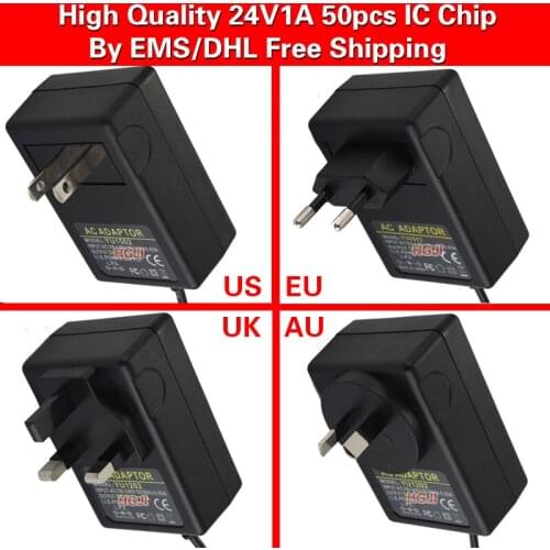 50PCS 24V1A AC 100V-240V Converter Adapter DC 24V 1A 1000mA Power Supply adaptor DC 5.5mm x 2.1-2.5mm Free shipping By DHL/EMS