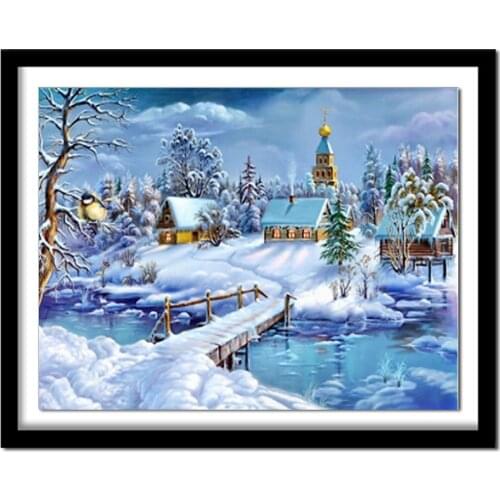 Diamant painting,diamond round Landscape,Diamond Embroidery Winter Picture of Rhinestones,Diamond Painting Cross Stitch
