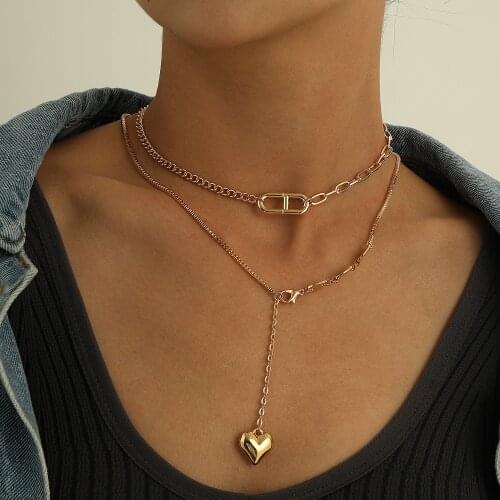 Asymmetry Clavicle Chain Pig Nose Chain Alloy Heart Pendant Necklace for Women Gold Color Layered Necklaces 2021 Fashion Jewelry