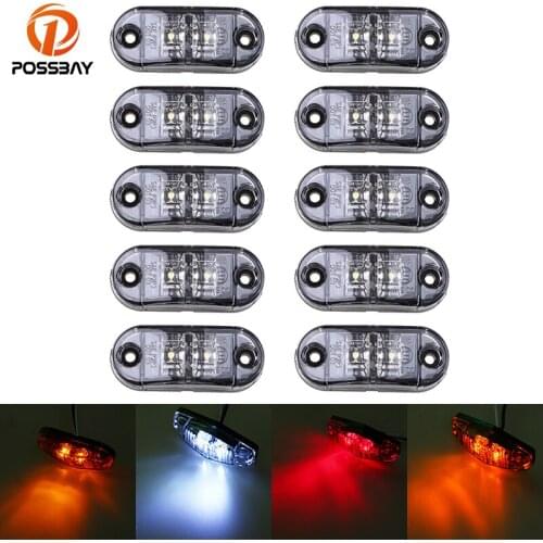 POSSBAY 10 Pcs Car LED Light 12V 24V Side Maker Lights 2 LED Indicator Lamp Yellow/Red/White Turn Signal Lamps for Truck Van