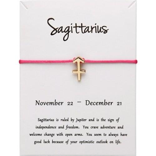 12pcs White Card Rose Red Color Fashion Jewelry 12 Constellations Zodiac Woven Bracelet Bangles For Women