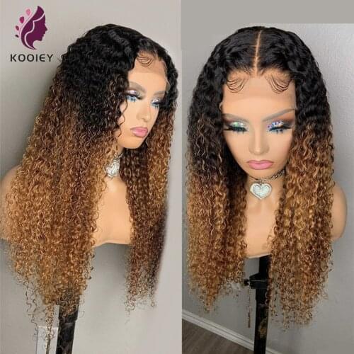 Brazilian Kinky Curly Lace Front Wigs T Part 13x6x1 Ombre Blonde Long Human Hair Lace Wig Pre Plucked 1b/27 Ombre Color