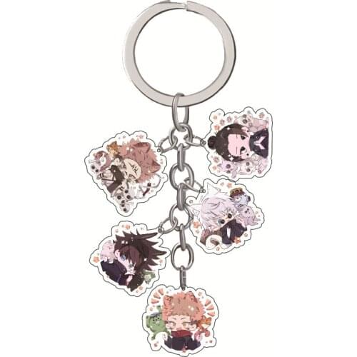 5 In 1 Jujutsu Kaisen Keychain Anime Cute Backpack Pendant Cartoon Double-side Acrylic Key Ring Metal Key Chain Accessories