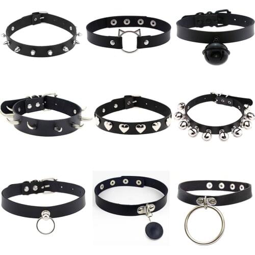 Punk PU Leather Heart Round Spike Rivet Studded Choker Necklace Gothic Women Black Jewelry Birthday Party Gift chocker Collar
