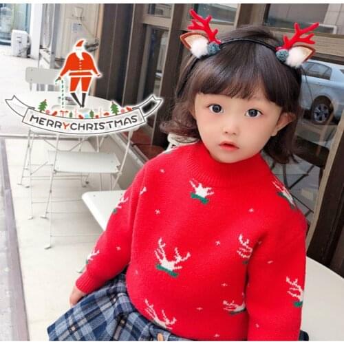 2020 Autumn and Winter Christmas Thickened Childrens Sweater Cute Elk Boys and Girls Korean Version of Cold-proof Warm Sweater
