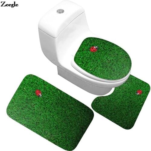 Flannel Bathroom Carpet Anti-slip Bathroom Door Mat Absorbent Bathroom Rug Set Home Decor Toilet Seat Cover Mat Green Foot Mat