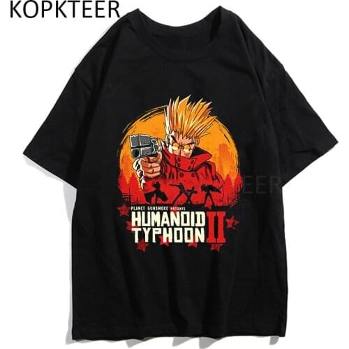 Anime T-shirts Trigun Typhoon Funny Cartoon Print Fashion Men Women T Shirt Short Sleeved O-Neck Vintage Tshirt Ullzang Top Tees