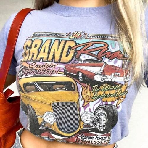 Car Locomotive motorcycle Printed t shirt Women Men Heavy metal Club Tee Cotton Summer Tops 90s aesthetic Clothes