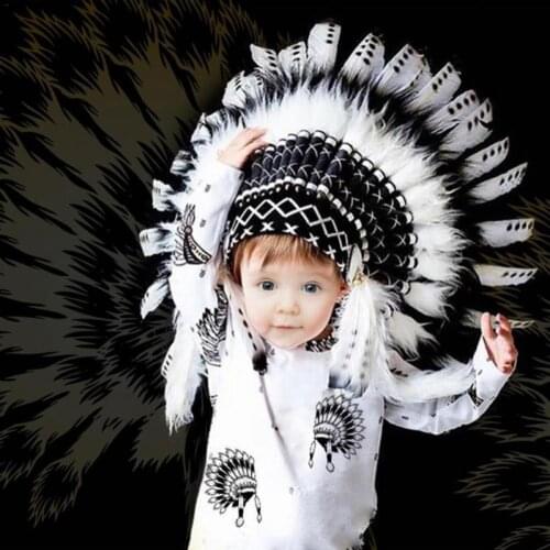 Indian Headwear Children Indian Feather Headdress Bonnet Hat Photography Prop Halloween Party Headwear Party Decoration cosplay